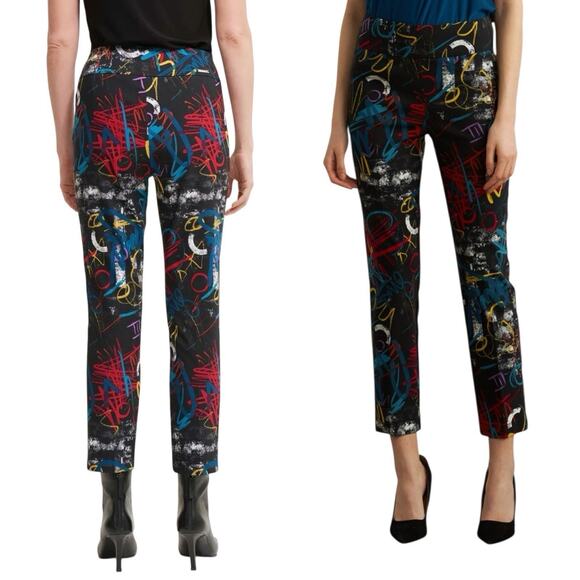 Joseph Ribkoff SIZE 8 Womens PullOn Pants 213696 Black-Multi Abstract Cropped - Picture 1 of 12